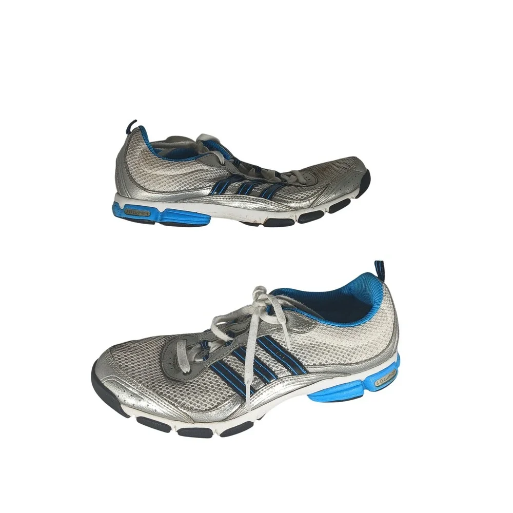 Adidas G11337 Running Shoes 8.5 Silver Blue Y2K Metallic Retro‎ Techwear